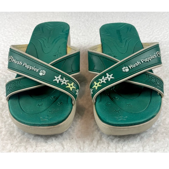 HUSH PUPPIES • Lollipop Green/White Criss-Cross Strappy Slip-On Wedge Sandals - Picture 11 of 16